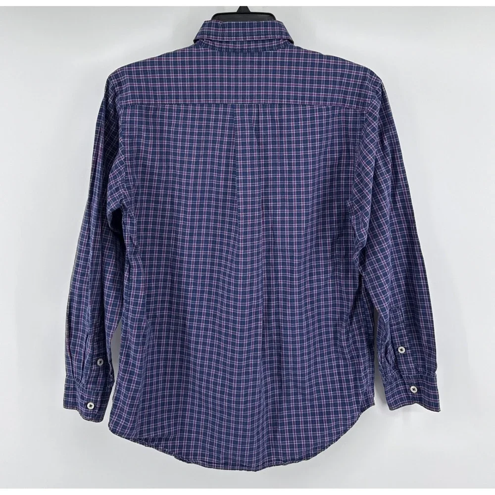 Ralph Lauren Boys Navy Blue Red Plaid Button Down Shirt L 16/18 Cotton 323063459